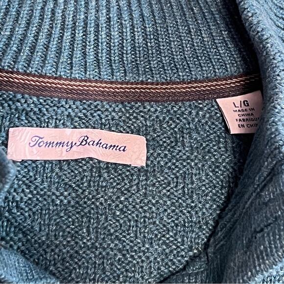 Tommy Bahama Fisherman's Quarter Button Teal Textured Knit Sweater Men's Size L - Picture 3 of 7